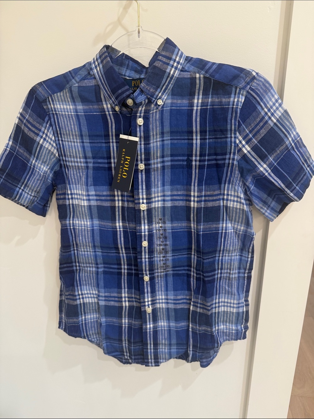 Polo Ralph Lauren Blue Plaid Short linen Sleeve Button-Down Shirt. - NWT